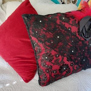 BLACK SATIN AND LACE/VELVET BUNDLE/ LOT OF 2 PILLOWS